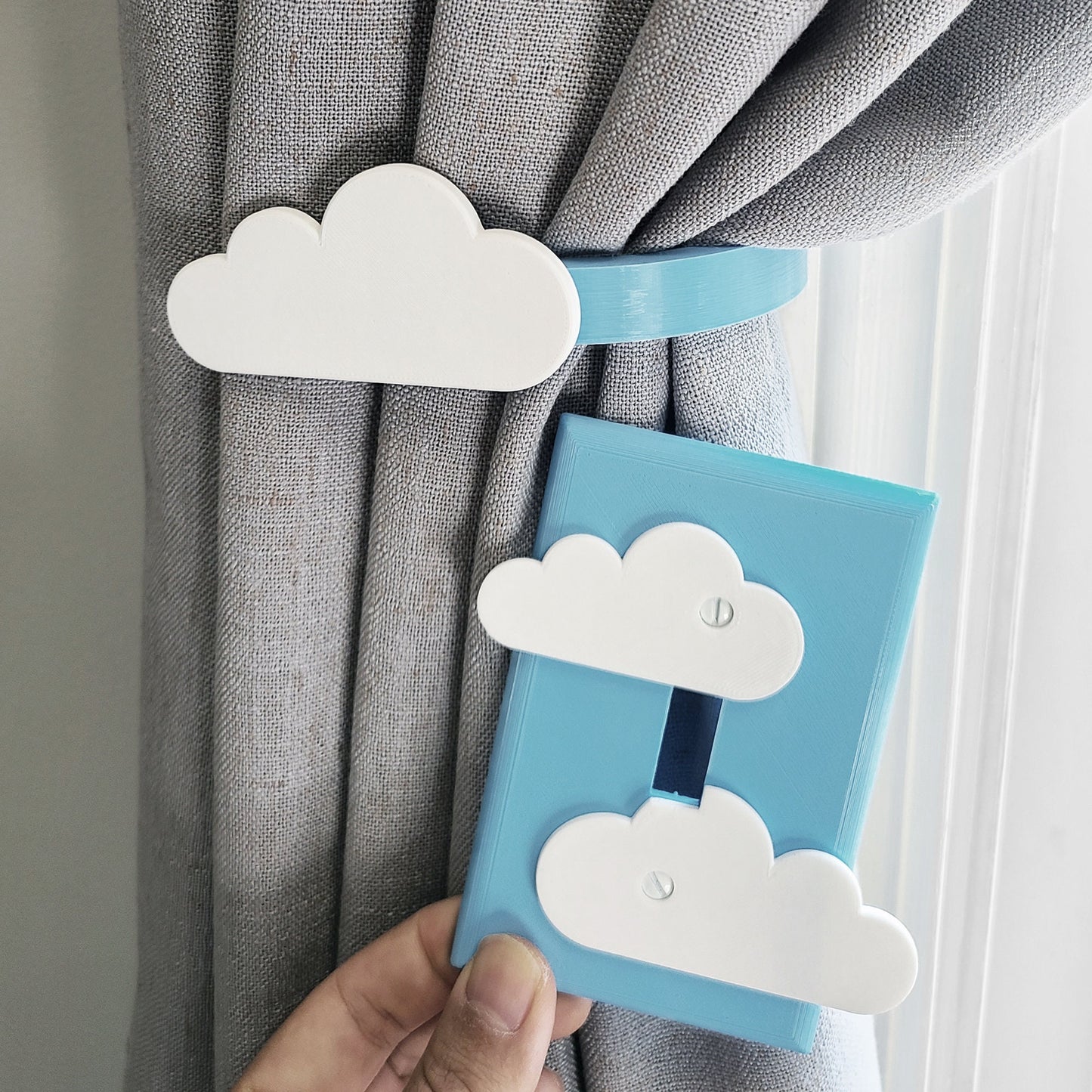 Replaceable Cloud Shape Curtain Holdbacks/Tiebacks 3D Printed Plastic (Set of left and right)