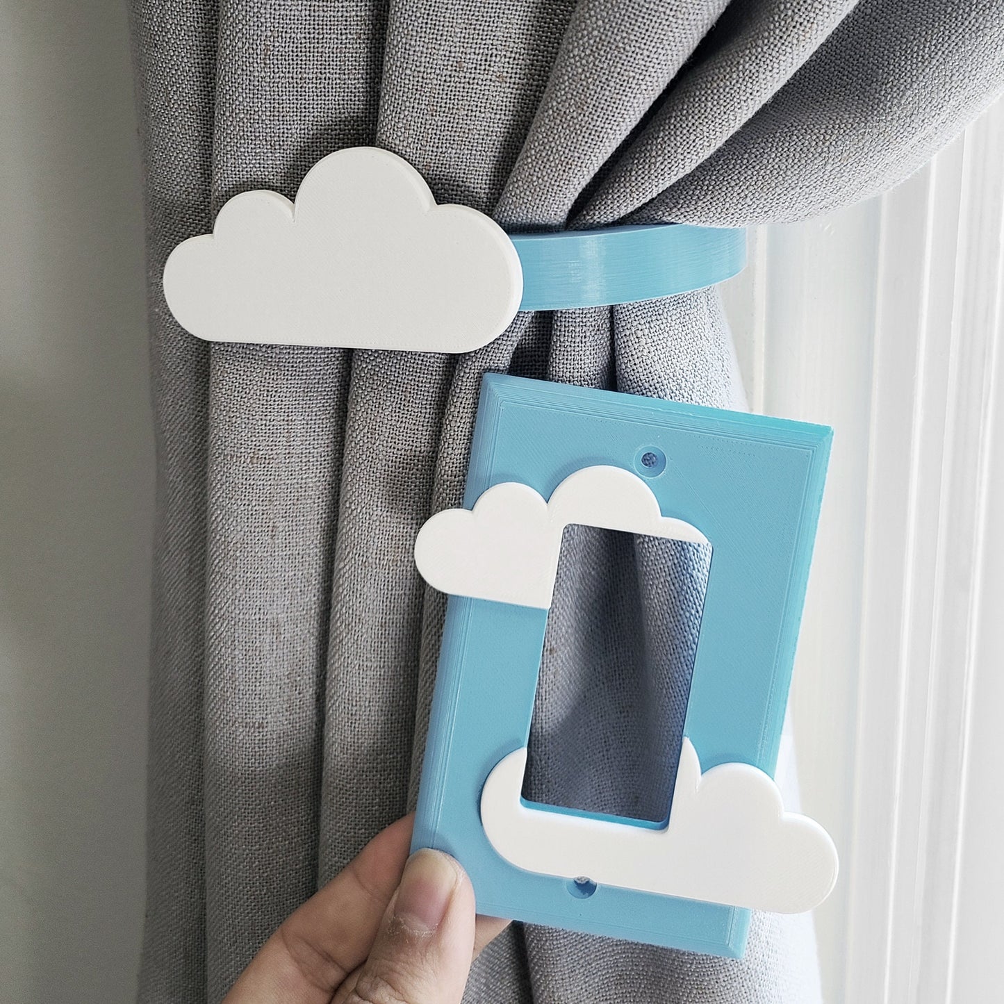Replaceable Cloud Shape Curtain Holdbacks/Tiebacks 3D Printed Plastic (Set of left and right)