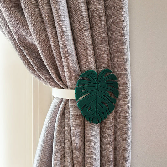 Replaceable Monstera Shape Curtain Holdbacks/Tiebacks (Set of Left and Right)